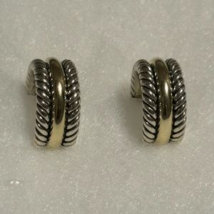 David Yurman 14K Yellow Gold and Sterling Silver Cable Hoop Earrings
